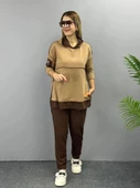 Kadın Kahve Kapşonlu Etek Ucu Detay Arma Ters Dikiş Gorunumlu Ikili Takım thumbnail 7