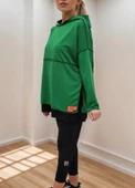Kadın Yeşil Kapşonlu Etek Ucu Detay Arma Ters Dikiş Gorunumlu Ikili Takım thumbnail 9