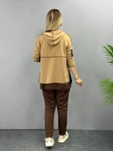 Kadın Kahve Kapşonlu Etek Ucu Detay Arma Ters Dikiş Gorunumlu Ikili Takım thumbnail 9