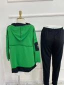 Kadın Yeşil Kapşonlu Etek Ucu Detay Arma Ters Dikiş Gorunumlu Ikili Takım thumbnail 7