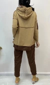 Kadın Kahve Kapşonlu Etek Ucu Detay Arma Ters Dikiş Gorunumlu Ikili Takım thumbnail 5
