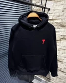 Unisex Kapşonlu Baskılı Sweetshirt - Siyah - 1