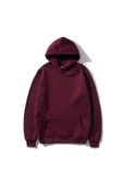 3 İplik Pamuklu Unisex Kapşonlu Sweetshirt - Bordo - 1