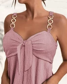 Kadın Kolsuz Askı Aksesuarlı önü Bağlama Detay Salopet şort Tulum - 6