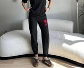 Unisex İki İplik Baskılı Oversize Eşofman Altı - Siyah - 3