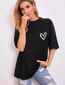 Bisiklet Yaka Baskılı Oversize T-Shirt - Siyah thumbnail 3