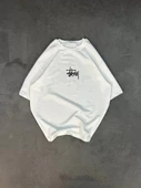 Unisex Bisiklet Yaka Baskılı Oversize T-Shirt - Beyaz - 1
