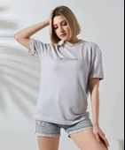 Unisex Bisiklet Yaka Baskılı Slim Fit T-Shirt - Boyalı Gri - 1