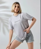 Unisex Bisiklet Yaka Baskılı Slim Fit T-Shirt - Boyalı Gri - 3