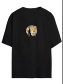 Unisex Baskılı Oversize T-Shirt - Siyah - 1