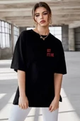 Unisex Baskılı Oversize T-Shirt - Siyah - 1