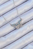 316L Çelik Zincir Gümüş Renk Zirkon Taşlı Nazarlı Kelebek Kolye thumbnail 1