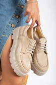 Bağcık Detaylı Bej Süet Kadın Şık Günlük Ayakkabı - 1