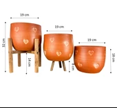 Bitki Tasarımı Aksesuar Kalp Desenli Toprak Saksı Saksılık Salon Çiçeklik Üçlü Set - 19 CM - 2
