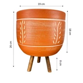 Bitki Tasarımı Ev Dekorasyon Nakış Desenli Toprak Saksı Saksılık Salon Çiçeklik 3 Ayaklı - 19 CM thumbnail 2