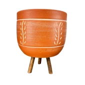 Bitki Tasarımı Ev Dekorasyon Nakış Desenli Toprak Saksı Saksılık Salon Çiçeklik 3 Ayaklı - 19 CM thumbnail 1