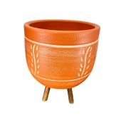 Bitki Tasarımı Ev Dekorasyon Nakış Desenli Toprak Saksı Saksılık Salon Çiçeklik 3 Ayaklı - 19 CM thumbnail 5