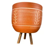 Bitki Tasarımı Ev Dekorasyon Nakış Desenli Toprak Saksı Saksılık Salon Çiçeklik 3 Ayaklı - 19 CM thumbnail 3