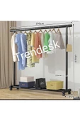 TRENDESK Metal Siyah / Beyaz  Konfeksiyon Askısı Ayaklı Askılık Elbise Askılığı Tekerlekli 150*140cm - 4