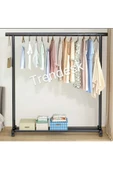 TRENDESK Metal Siyah / Beyaz  Konfeksiyon Askısı Ayaklı Askılık Elbise Askılığı Tekerlekli 150*140cm - 3