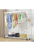 TRENDESK Metal Siyah / Beyaz Konfeksiyon Askısı Ayaklı Askılık Elbise Askılığı Tekerlekli 150*140cm - 4