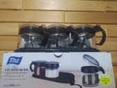 Stantlı 3lü Set Kaşıklı Baharatlık Set 3'lü Şekerlik Siyah - 5