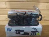 Stantlı 3lü Set Kaşıklı Baharatlık Set 3'lü Şekerlik Siyah - 7