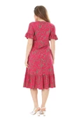 Melsay Butik Fırfırlı Kısa Kollu Pembe Çiçek Desenli Cepli Elbise - 6