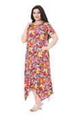 Melsay Butik Sarı Gül Desen Asimetrik Kısa Kollu Elbise - 3