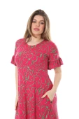 Melsay Butik Fırfırlı Kısa Kollu Pembe Çiçek Desenli Cepli Elbise - 5