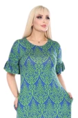 Melsay Butik Fırfırlı Kısa Kollu Yeşil Dantel Desenli Kadın Midi Elbise - 4