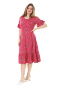 Melsay Butik Fırfırlı Kısa Kollu Pembe Çiçek Desenli Cepli Elbise - 2