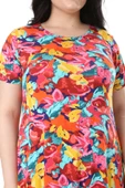 Melsay Butik Sarı Gül Desen Asimetrik Kısa Kollu Elbise - 5