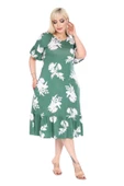 Melsay Butik Fırfırlı Kısa Kollu Yeşil Beyaz Yaprak Desenli Cepli Elbise thumbnail 1