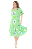 Melsay Butik Kısa Kollu Fırfırlı Cepli Yeşil Motif Desenli Midi Elbise - 3