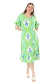 Melsay Butik Kısa Kollu Fırfırlı Cepli Yeşil Motif Desenli Midi Elbise - 5
