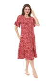 Melsay Butik Fırfırlı Cepli Kırmızı Çıtır Desenli Kısa Kollu Midi Elbise thumbnail 3