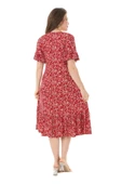 Melsay Butik Fırfırlı Cepli Kırmızı Çıtır Desenli Kısa Kollu Midi Elbise thumbnail 6