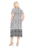 Melsay Butik Beyaz Siyah Kilim Desen Kuplu Cepli Kısa Kol Kadın Midi Elbise thumbnail 5