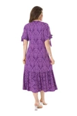 Melsay Butik Mor Dantel Desen Kolları Bağlamalı Kısa Kollu Kadın Midi Elbise thumbnail 6