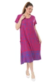 Melsay Butik Pembe Mavi Kilim Desen Kuplu Cepli Kısa Kol Kadın Midi Elbise - 4