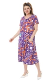 Melsay Butik Mor Retro Desen Kuplu Cepli Kısa Kol Kadın Midi Elbise - 2