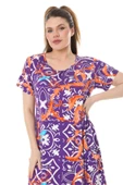 Melsay Butik Mor Retro Desen Kuplu Cepli Kısa Kol Kadın Midi Elbise - 4