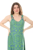 Melsay Butik Yeşil Mavi Kilim Desen Askılı V Yaka Elbise thumbnail 5