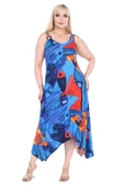 Melsay Butik Sax Balık Desen Askılı V Yaka Elbise - 4