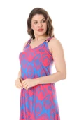 Melsay Butik Pembe Mavi Baklava Desen Askılı V Yaka Elbise - 4