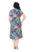 Melsay Butik Mavi Afrika Desen Kısa Kollu Midi Elbise thumbnail 6