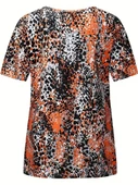Kadın V Yaka Renkli Leopar Desen Büzgü Detay Süprem Bluz - 3