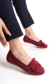 PS-100 Bordo Süet Püsküllü Günlük Kadın Babet - 4