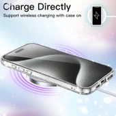 iPhone 16 Pro Max Kılıf Magsafe Şarj Özellikli Parıldayan Simli Şeffaf Redos Kapak thumbnail 3